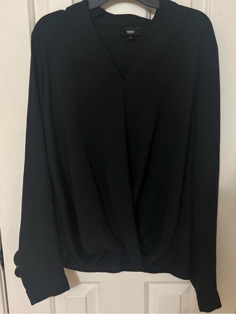 Mossimo Supply Co. Black Draped V-Neck Long Sleeve Blouse